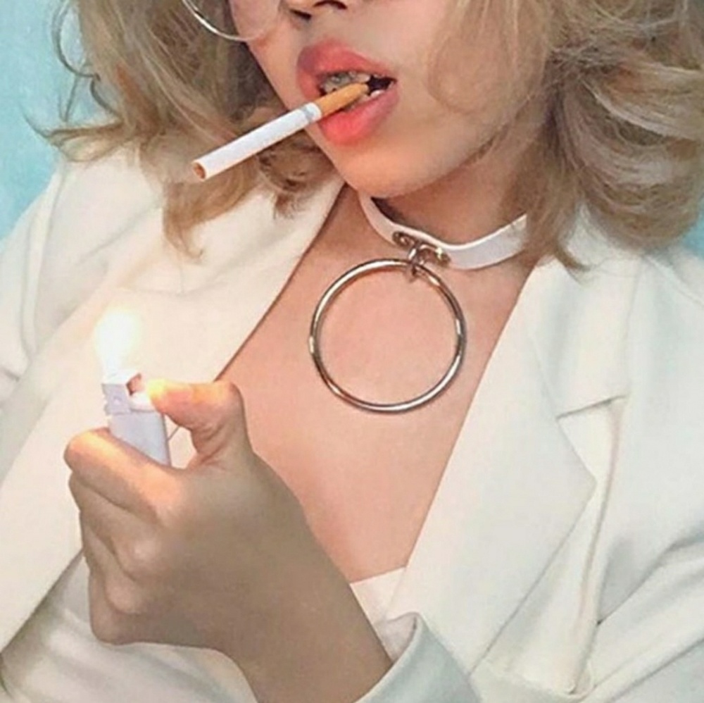 Vegan leather metal ring choker